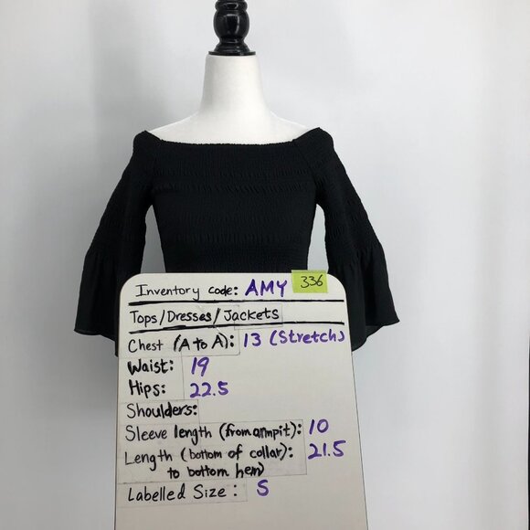 Aritzia Babaton Black Grantland Smocked Bell Sleeve Off The Shoulder Blouse S - Picture 15 of 16